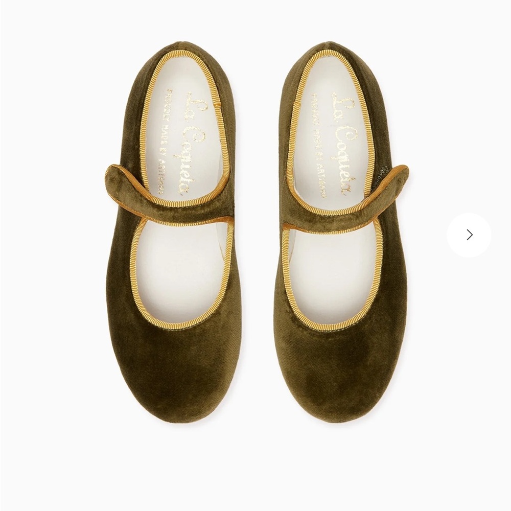 La Coqueta Olive Velvet Girl Mary Jane Shoes
